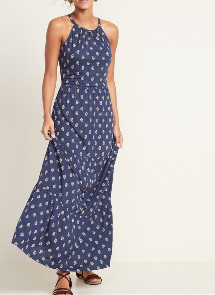 Old Navy dark green tiered maxi dress, size large